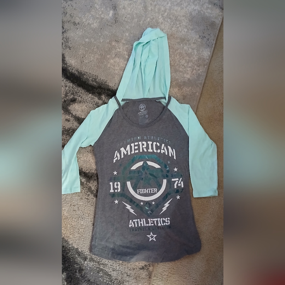 American Fighter Women's Graphic Raglan Top - Black and Gray - Picture 9 of 10